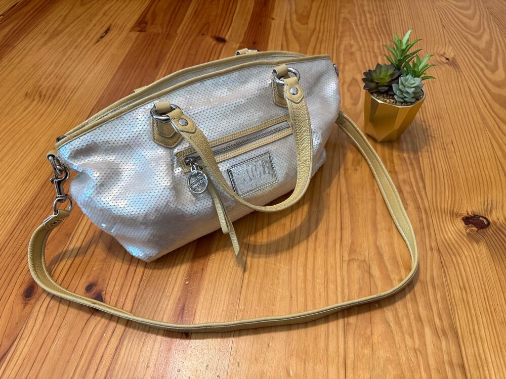 Vintage Coach Poppy Sequin Rocker Bag 16339 Opalescent White/Pale Yellow Y2K